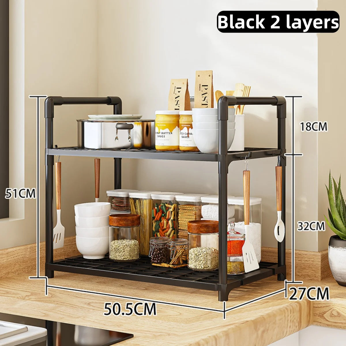 Kitchen Storage Rack - A Multi-Level, Multi-Functional Home Storage and Organizing Stand for Floors