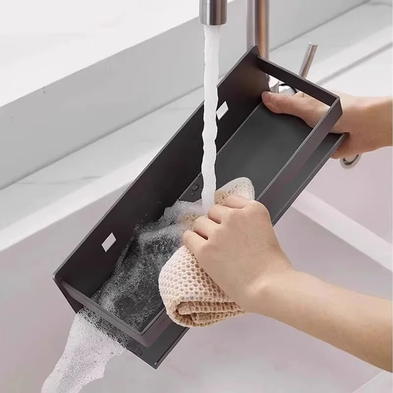 Kitchen Carbon Steel Storage Dish Rack For Seasonings Wall-mounted Multi-functional Hanging Shelf Without Drilling Holes