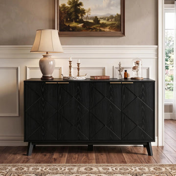 Kitchen Storage Cabinet with 4 Doors, Buffet Cabinet, Black