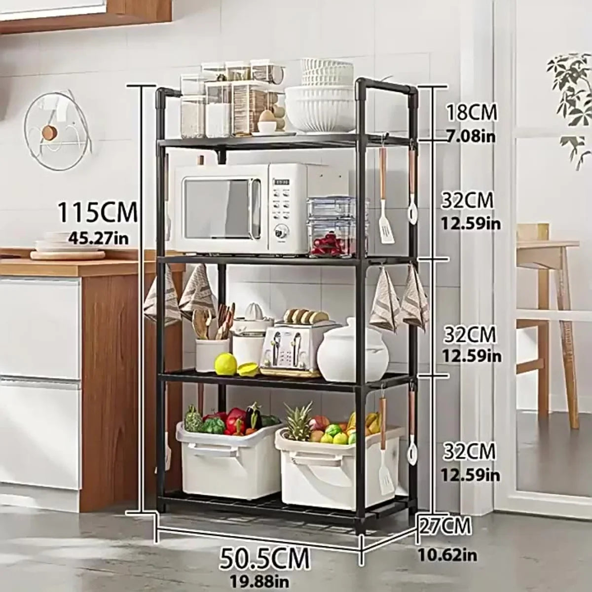 Kitchen Storage Rack - A Multi-Level, Multi-Functional Home Storage and Organizing Stand for Floors