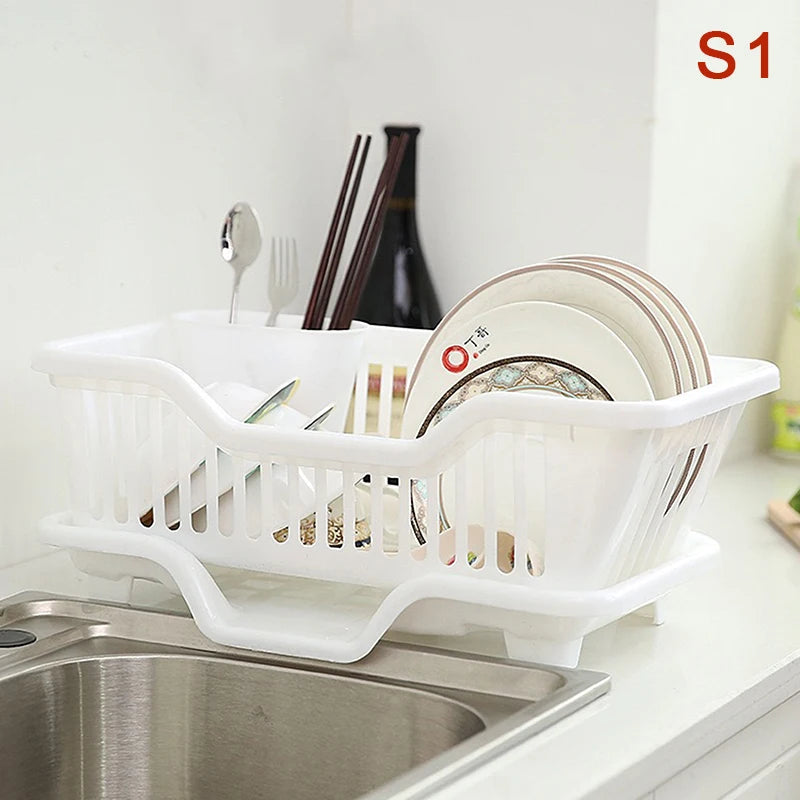 Kitchen Drainage Rack With Drainer Board Countertop Utensils Plates Chopsticks Bowls Spoons Storage Dish Drying Rack