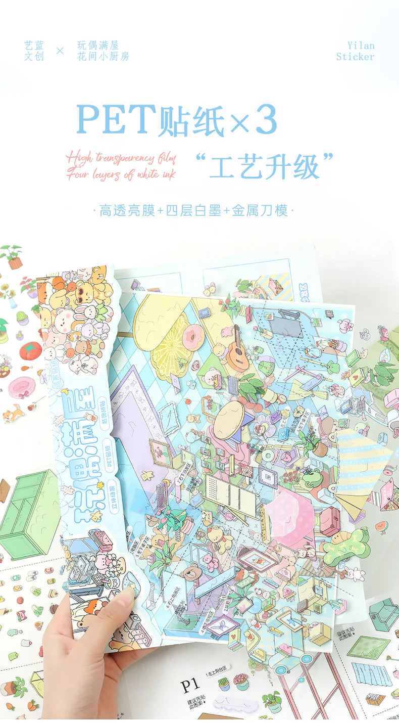 Kawaii The kitchen is busy  3D Game House  Landscape Sticker  DIY Pocket Cabin Scene festival gift