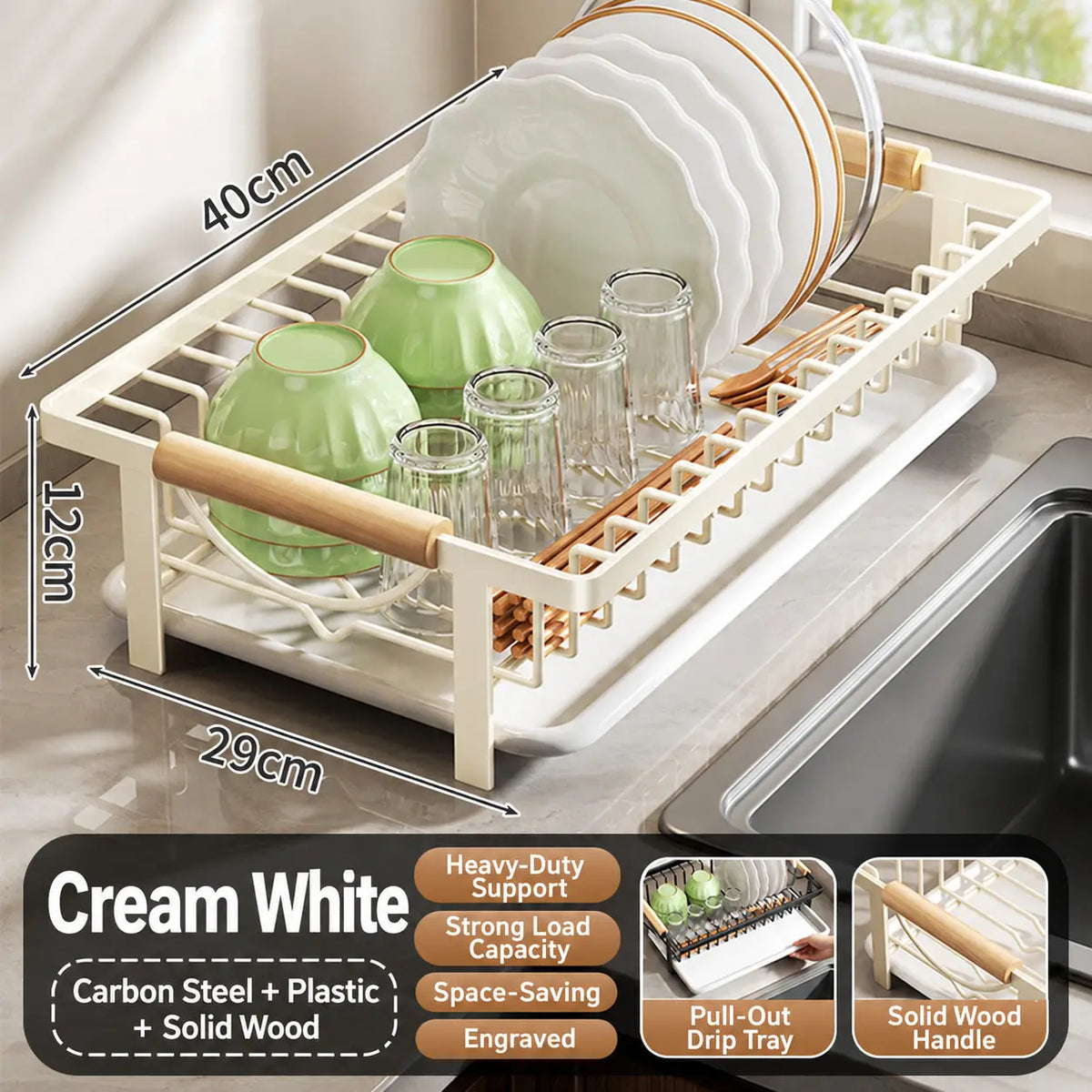 Kitchen Dish Drying Rack, Dish Rack with Drain Tray, Plate Rack, Countertop Organizer for Bowls, Cups, Utensils, Multiple Sizes
