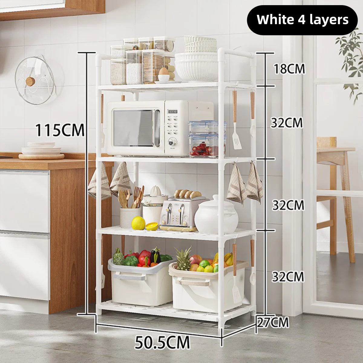 Kitchen Storage Rack - A Multi-Level, Multi-Functional Home Storage and Organizing Stand for Floors