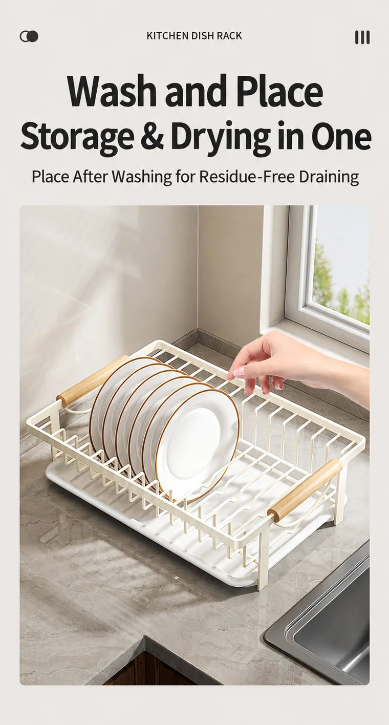 Kitchen Dish Drying Rack, Dish Rack with Drain Tray, Plate Rack, Countertop Organizer for Bowls, Cups, Utensils, Multiple Sizes