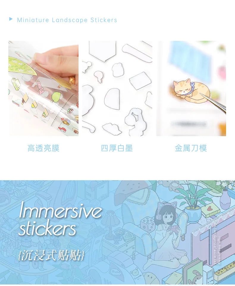 Kawaii The kitchen is busy  3D Game House  Landscape Sticker  DIY Pocket Cabin Scene festival gift