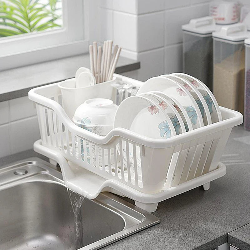 Kitchen Drainage Rack With Drainer Board Countertop Utensils Plates Chopsticks Bowls Spoons Storage Dish Drying Rack